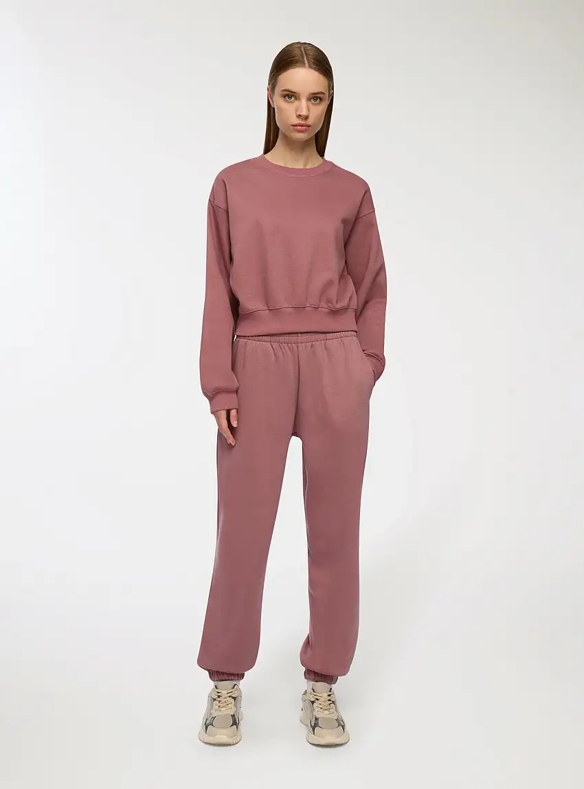 Pantaloni tuta vita alta con polsini Malva