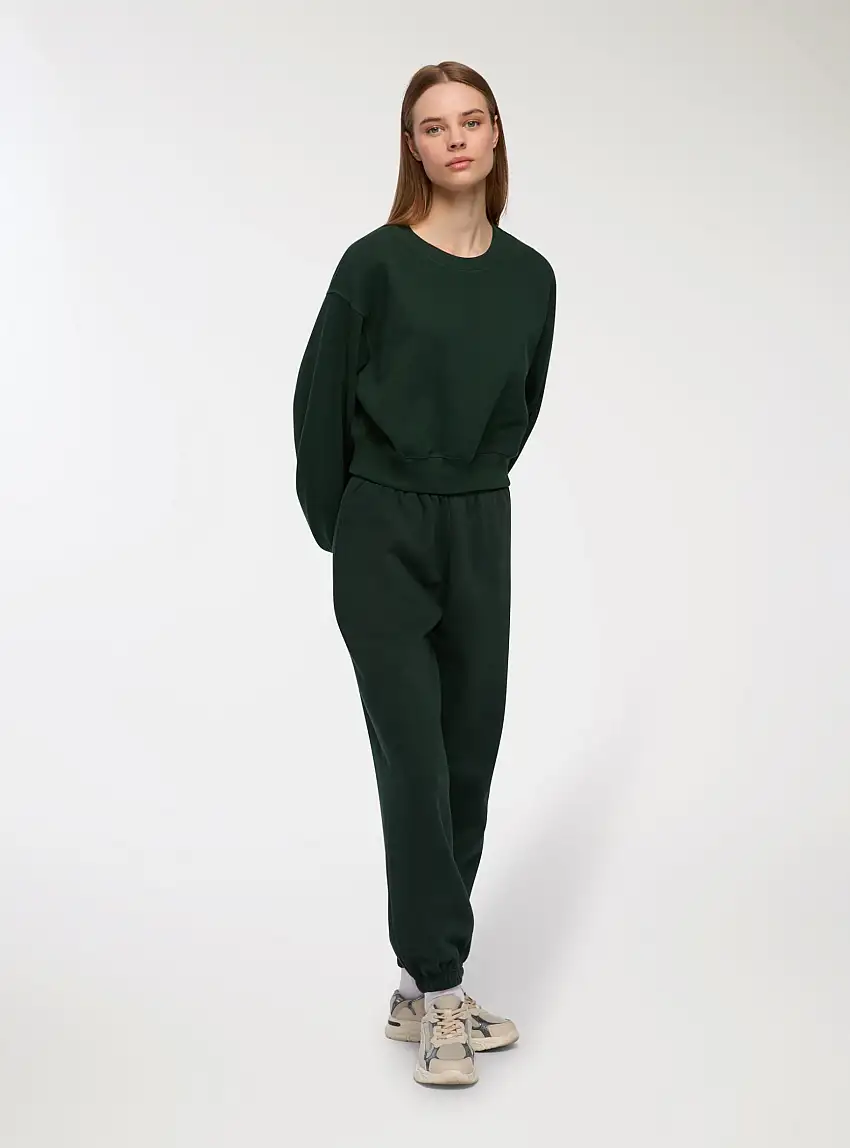 Pantaloni tuta vita alta con polsini Verde bosco