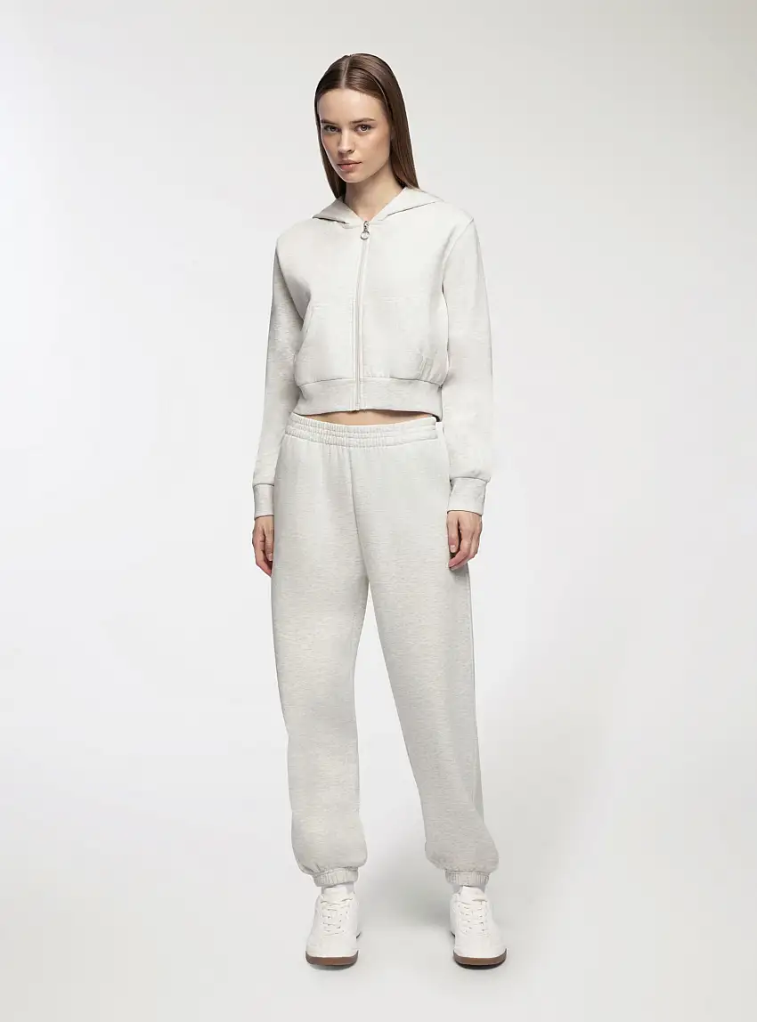 Pantaloni tuta vita alta con polsini Avorio melange