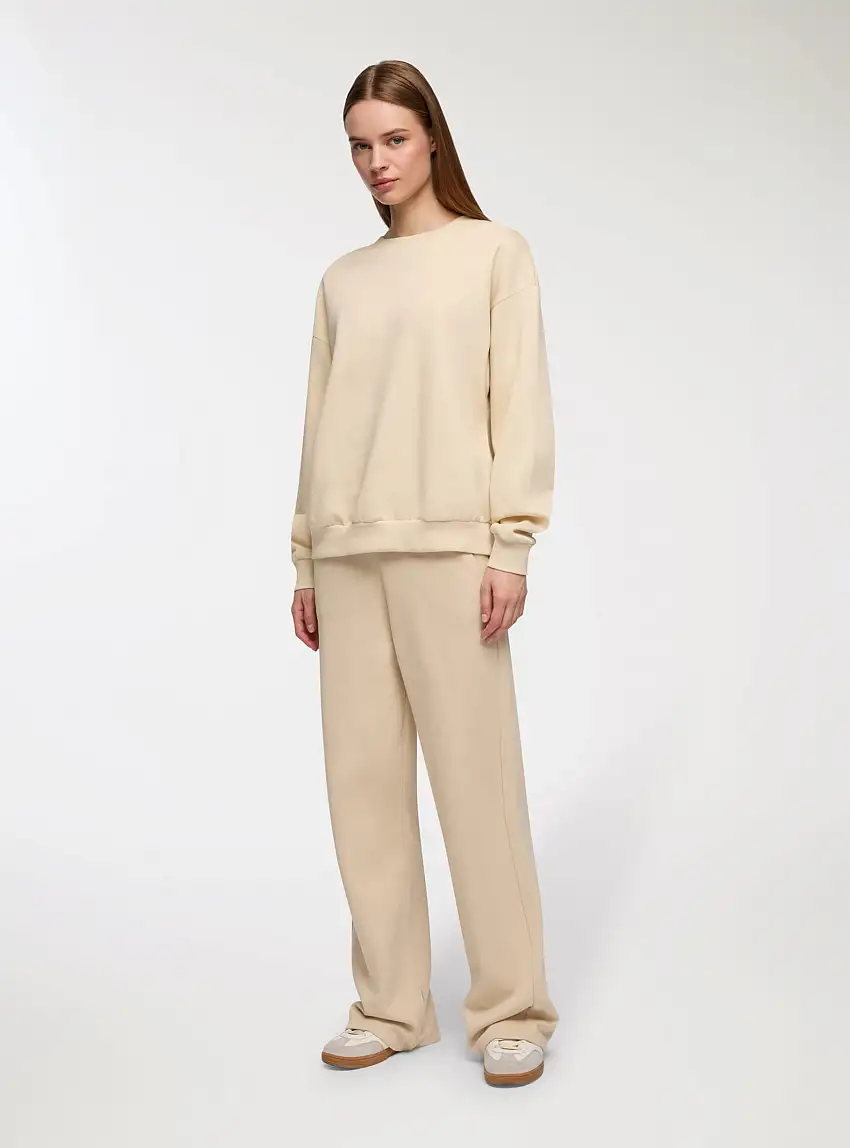 Pantaloni tuta wide leg tinta unita Avorio