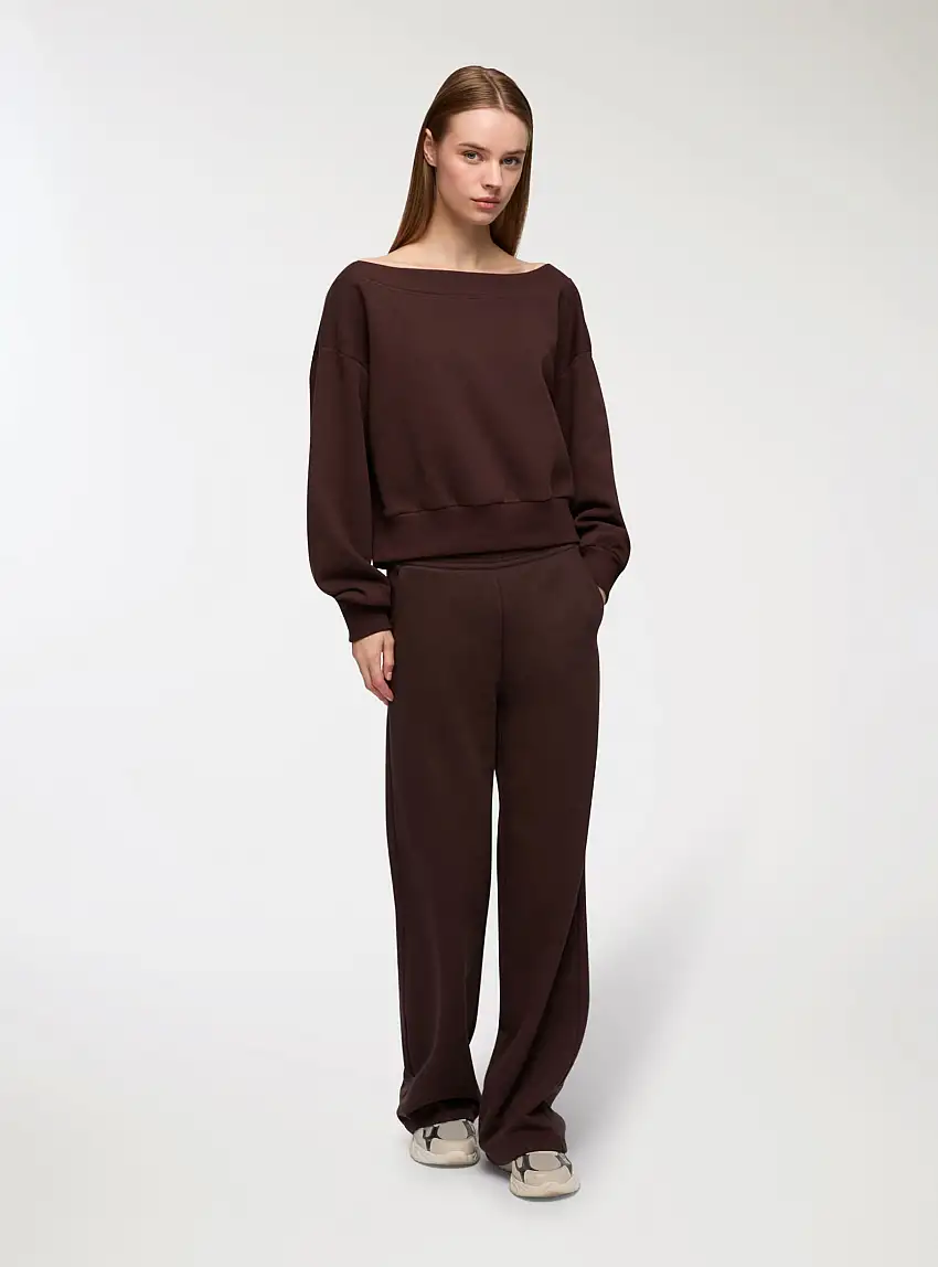 Pantaloni tuta wide leg tinta unita Marrone scuro