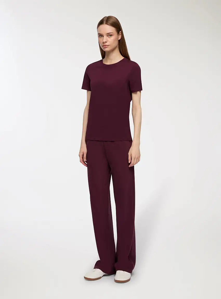 Pantaloni tuta wide leg tinta unita Prugna