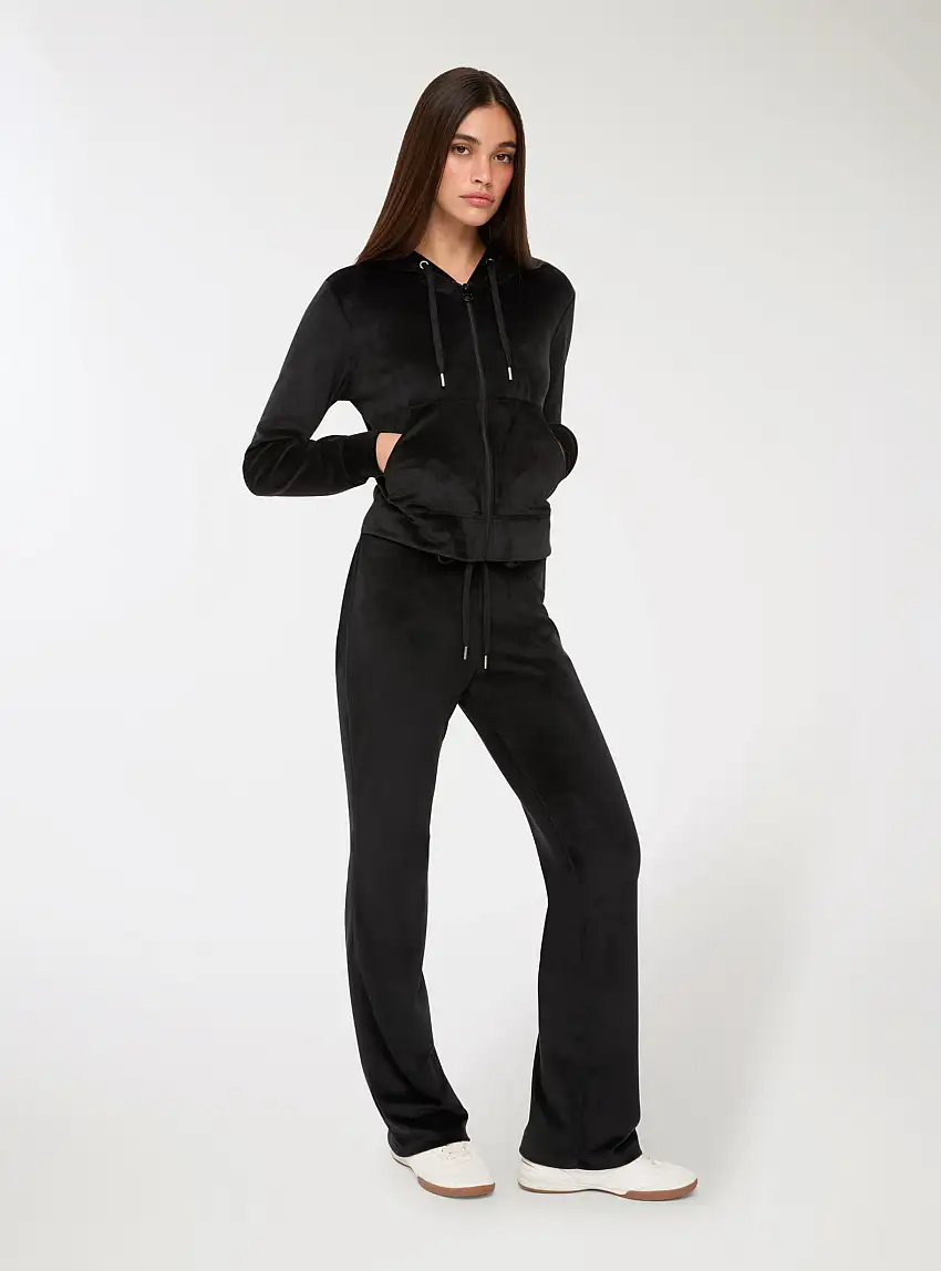 Pantaloni a zampa in ciniglia Nero