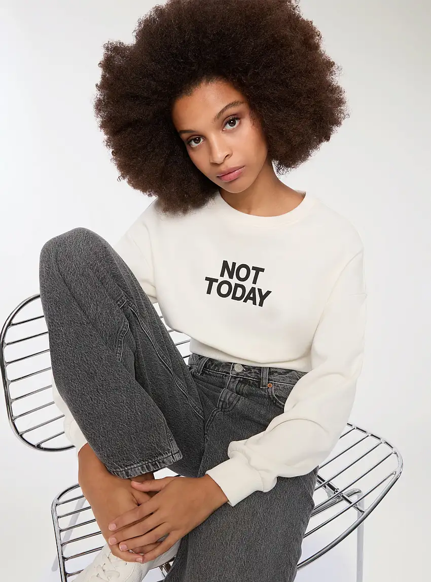 Felpa crop con scritta girocollo Bianco lana