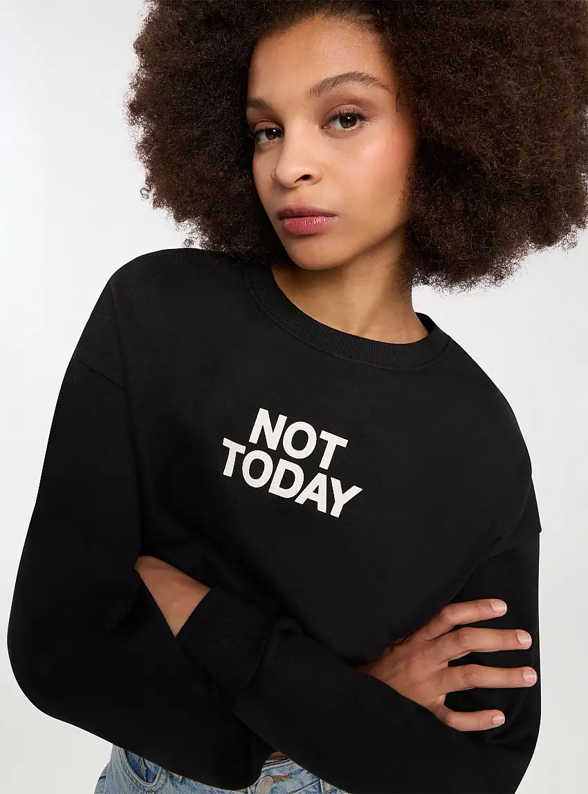 Felpa crop con scritta girocollo Nero