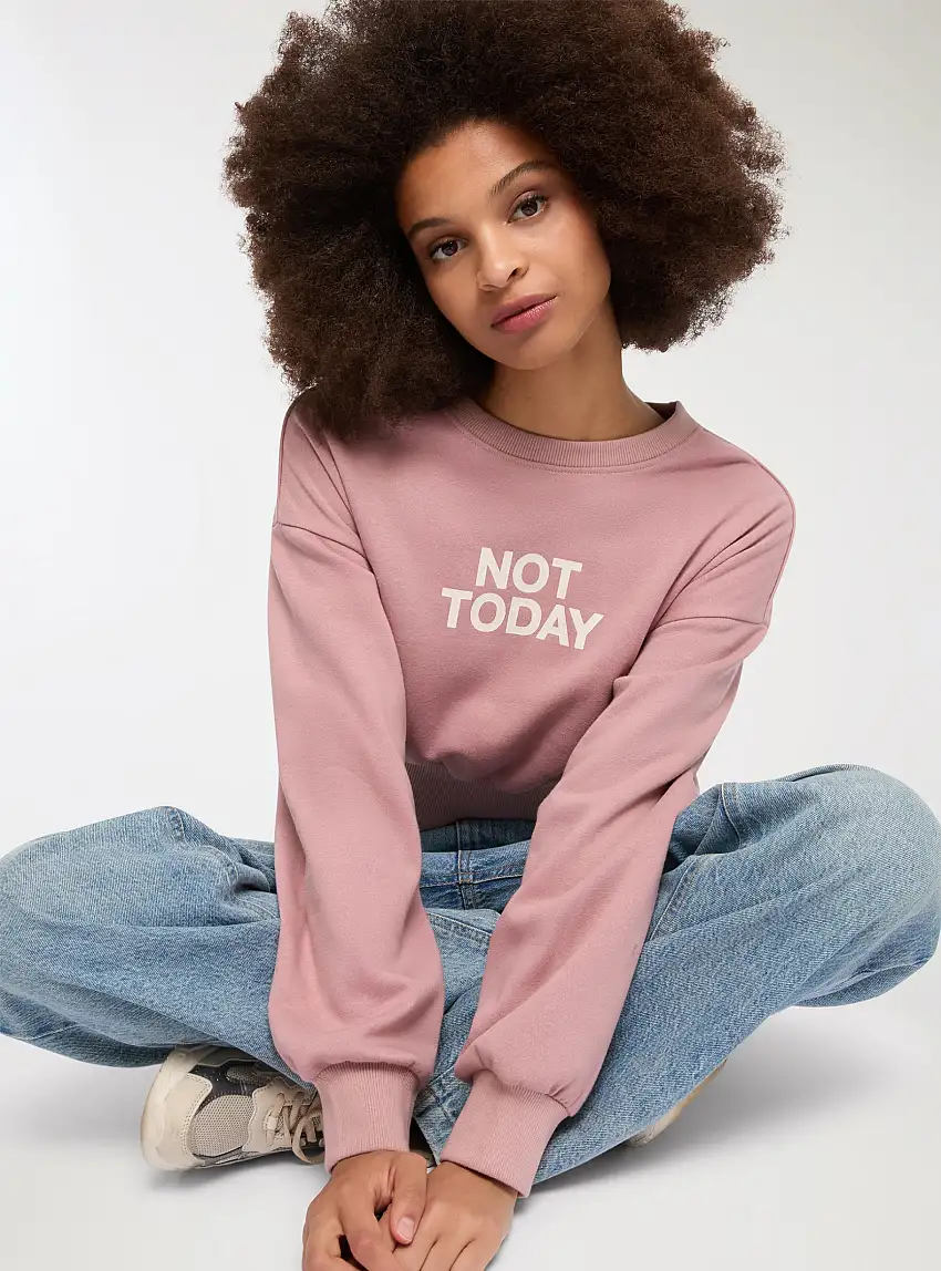 Felpa crop con scritta girocollo Rosa