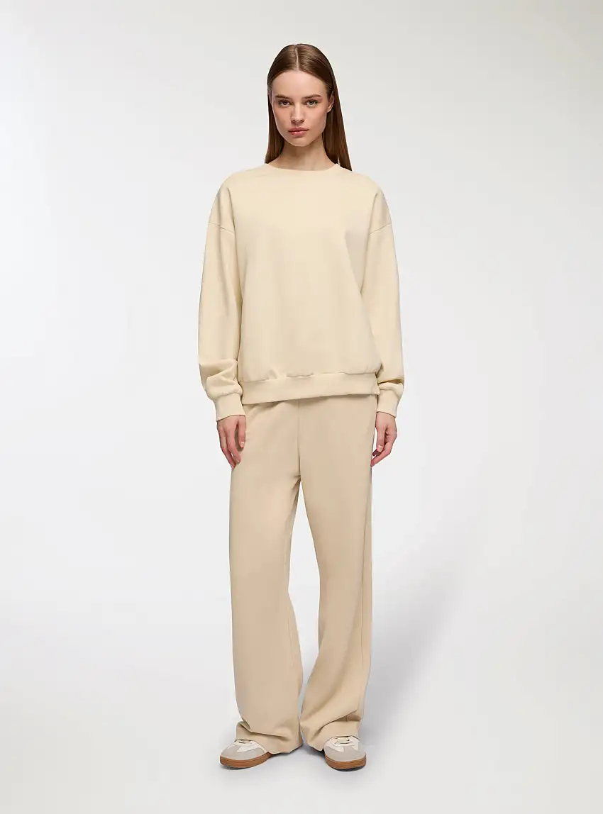 Felpa basic girocollo e senza zip Avorio