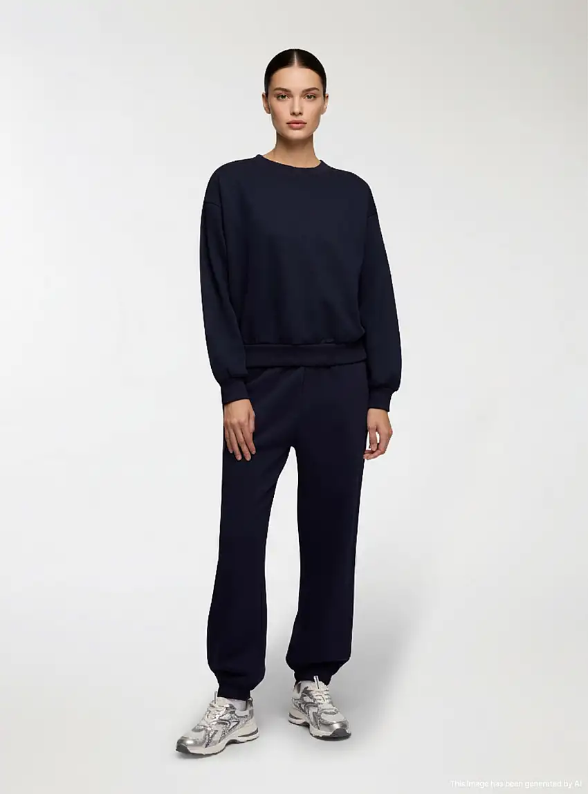 Felpa basic girocollo e senza zip Blu scuro