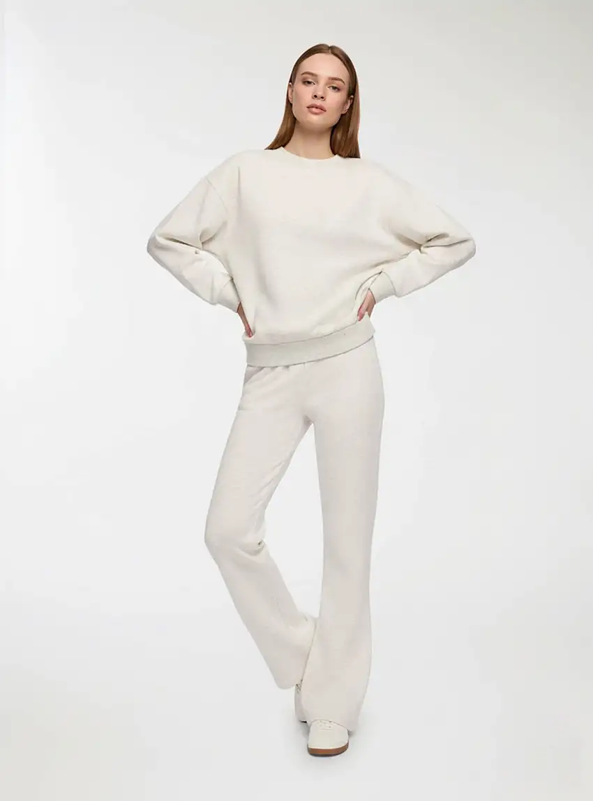 Felpa basic girocollo e senza zip Avorio melange