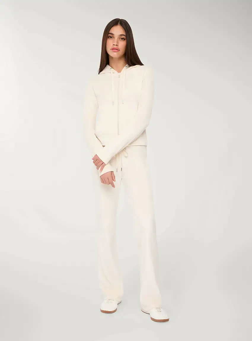 Felpa in ciniglia con cappuccio e zip Avorio