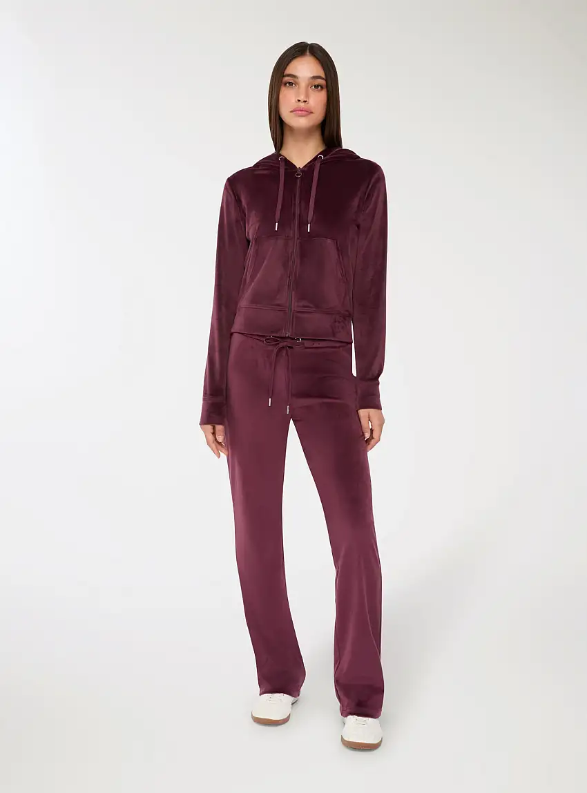 Felpa in ciniglia con cappuccio e zip Prugna