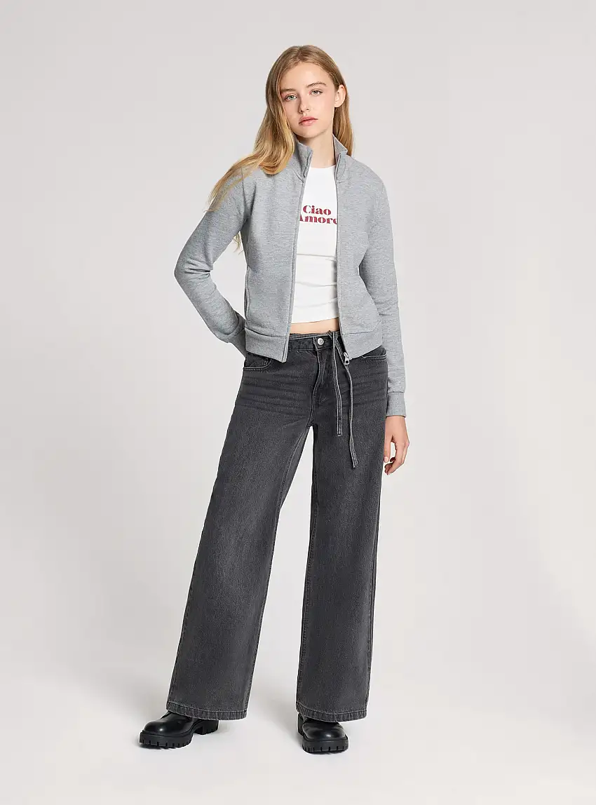 Felpa collo alto con zip girocollo Grigio medio melange