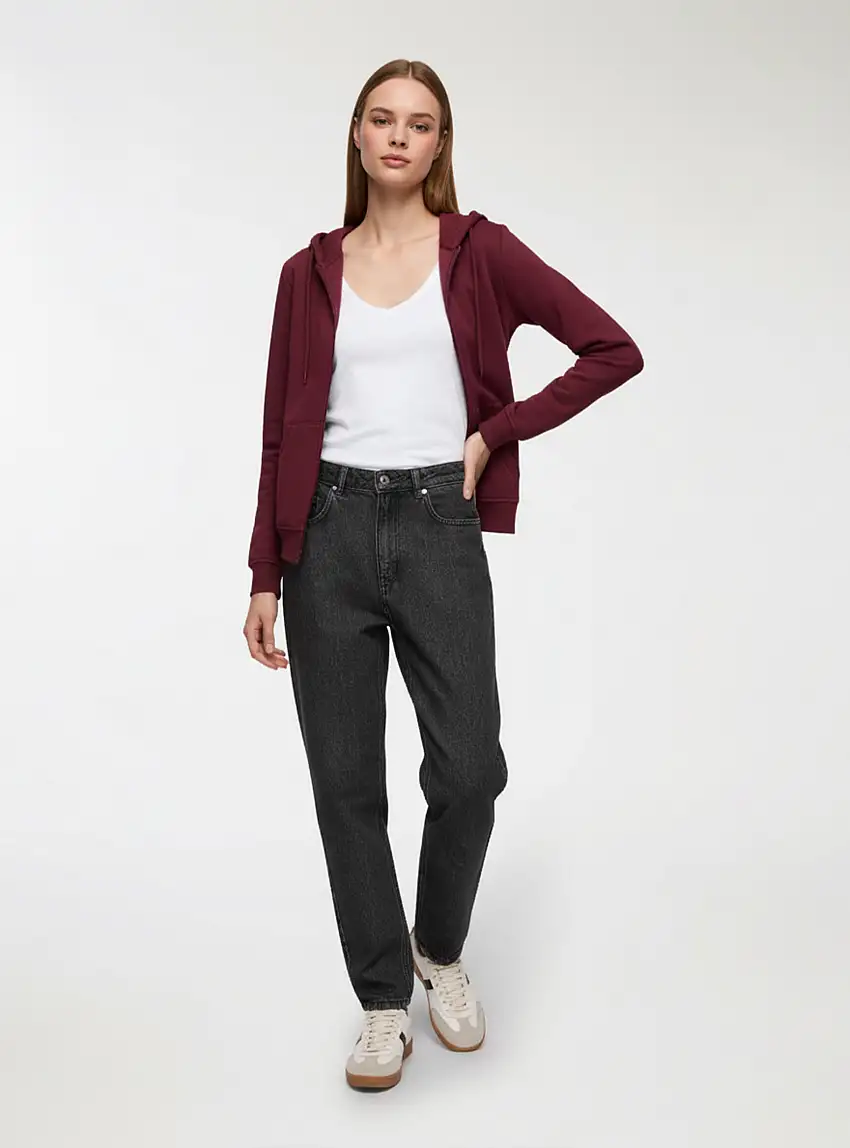 Felpa basic con cappuccio e zip Bordeaux