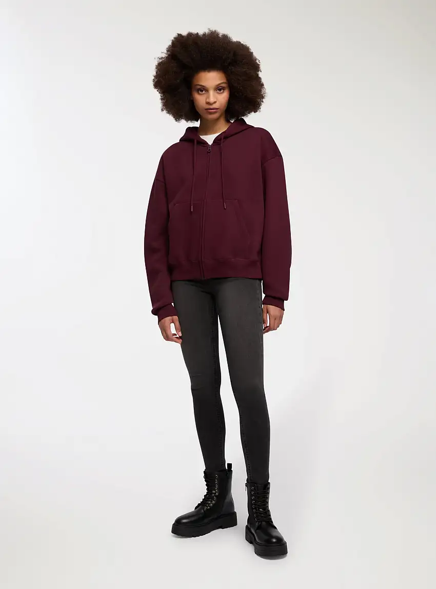 Felpa over con cappuccio e zip Prugna