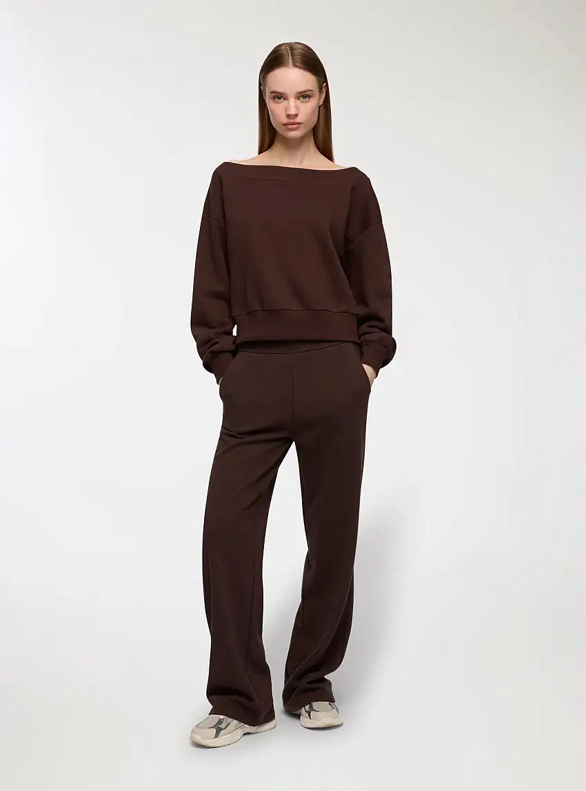 Felpa con spalle scoperte a tinta unita Marrone scuro