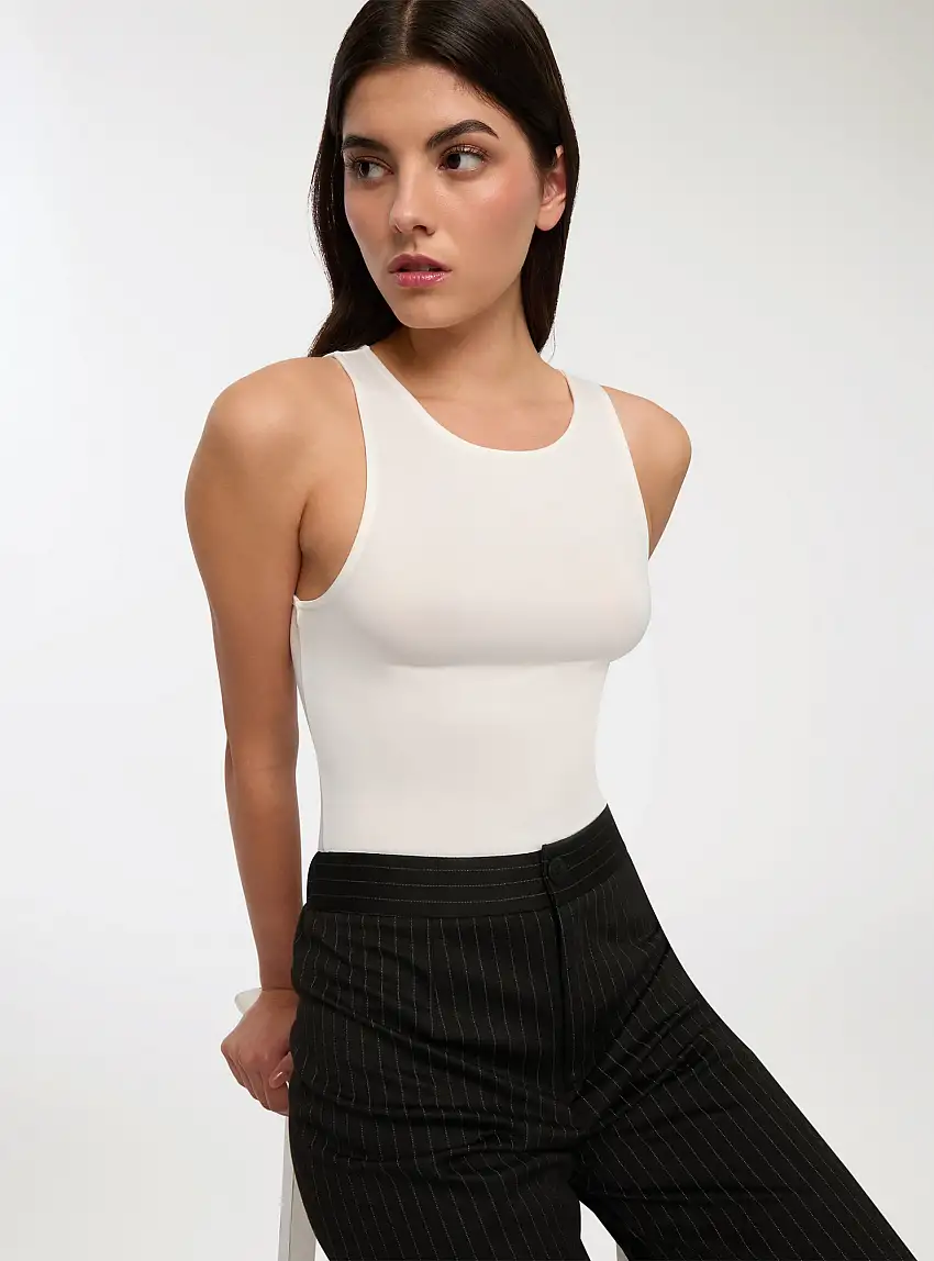 Body basic senza maniche Bianco lana