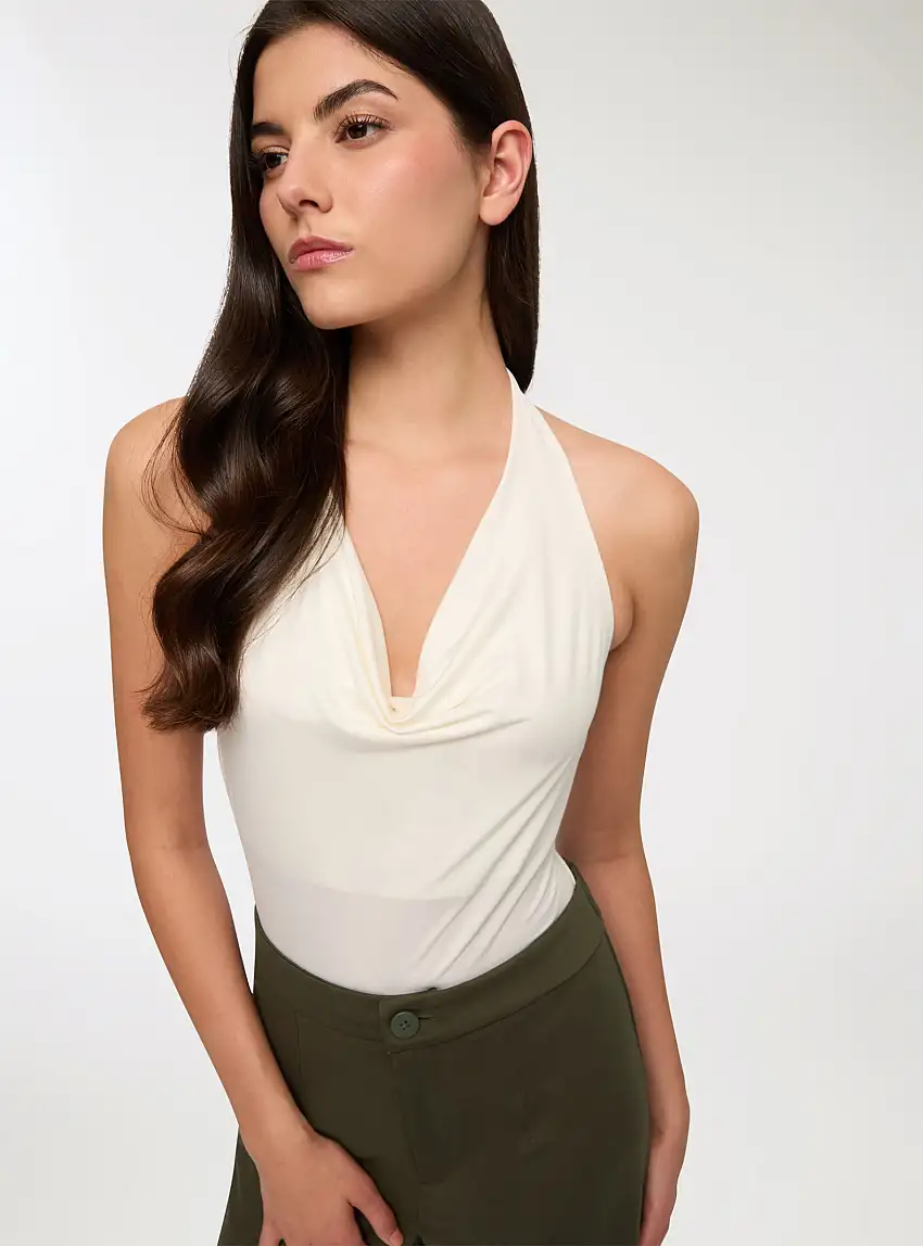 Body con scollo drappeggiato Bianco lana