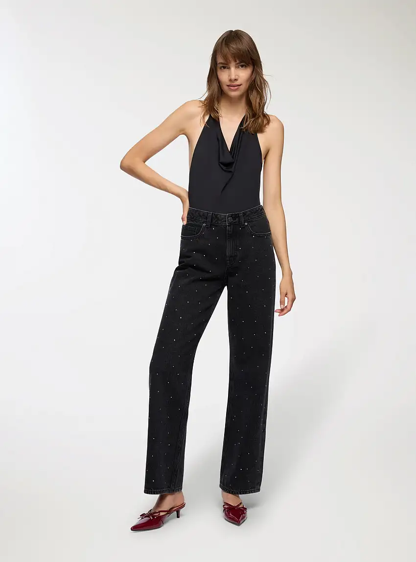 Body con scollo drappeggiato Nero