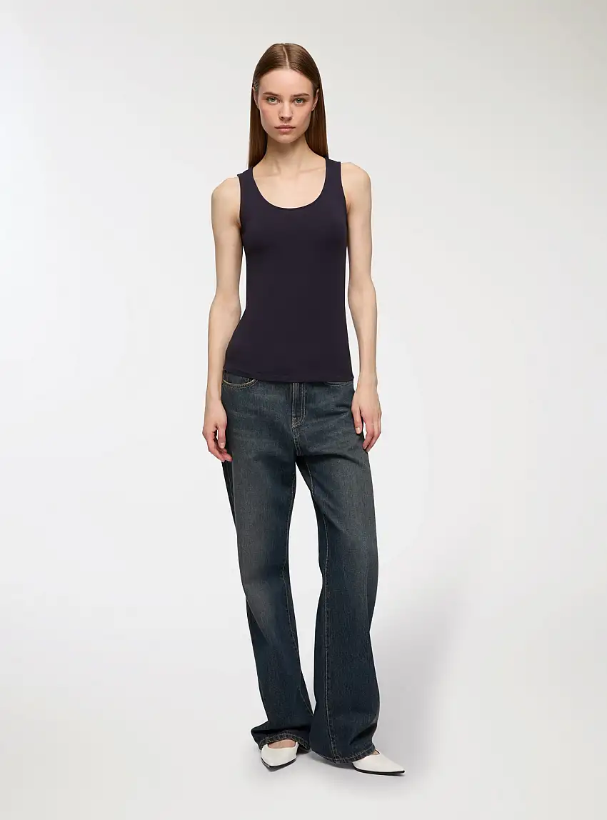 Canotta tinta unita elasticizzata Blu scuro