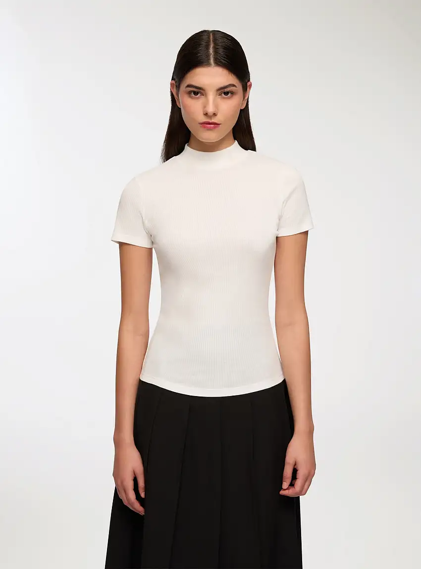 T-shirt lupetto a costine Bianco lana