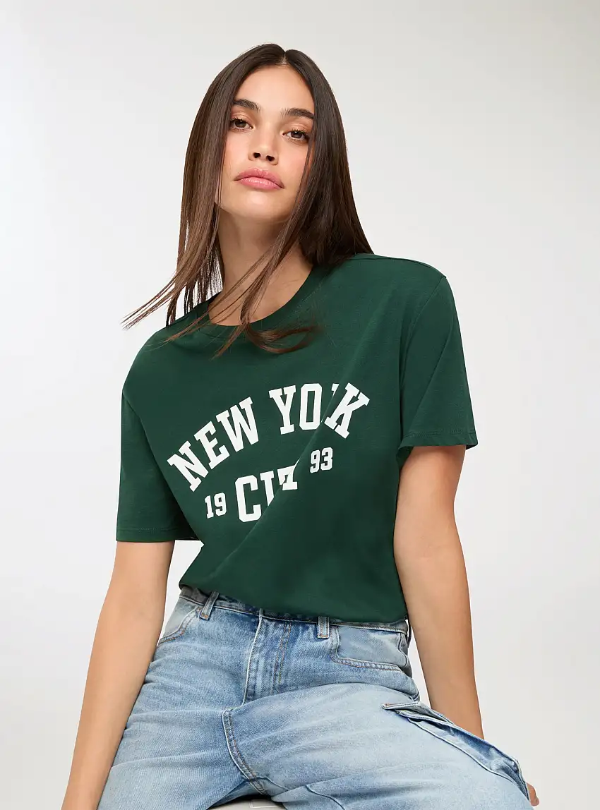 T-shirt ampia stampa college Verde bosco