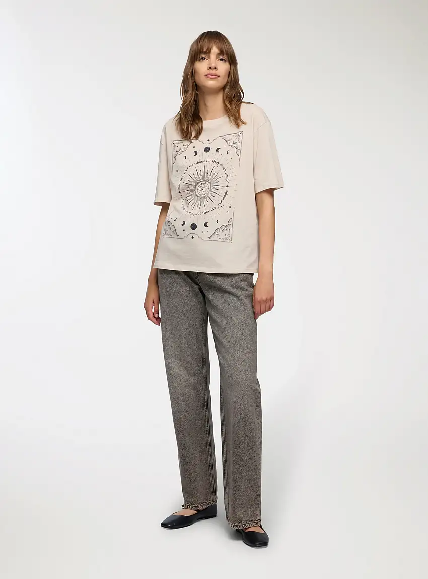 T-shirt ampia con stampa astrale Grigio perla