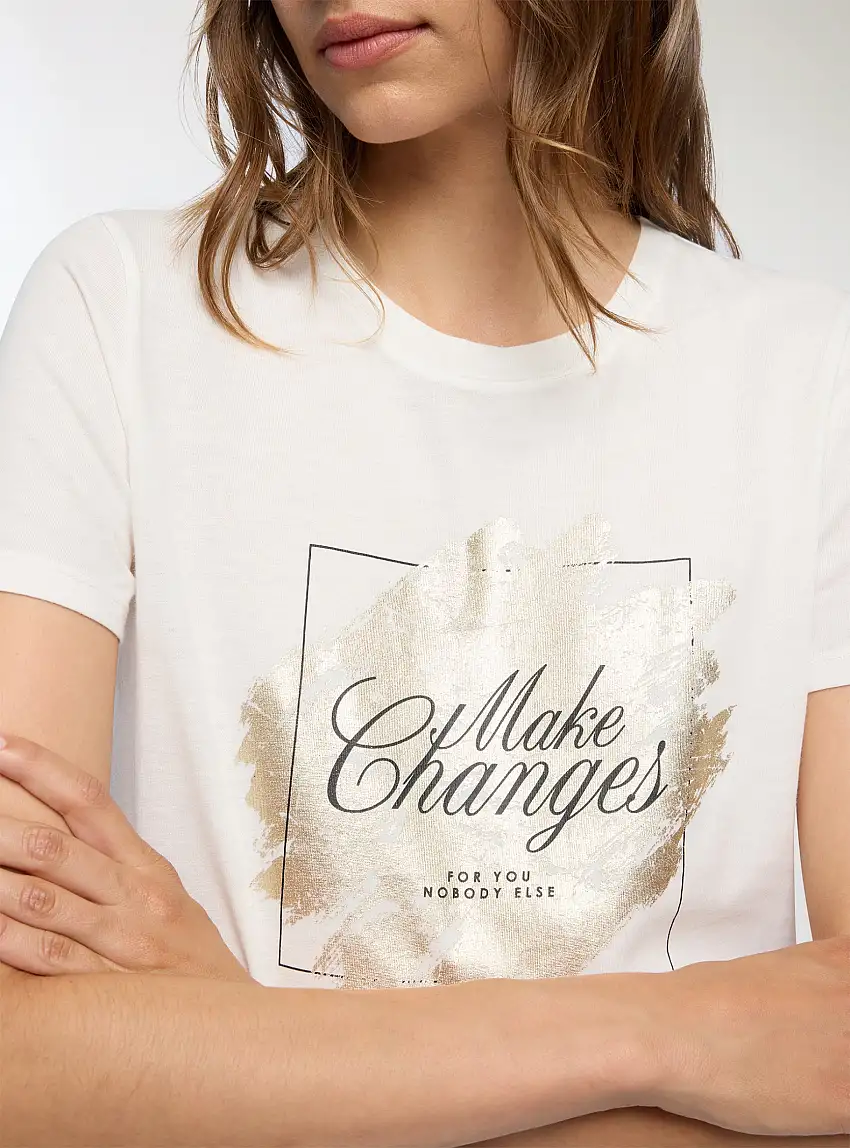 T-shirt con stampa laminata Bianco lana