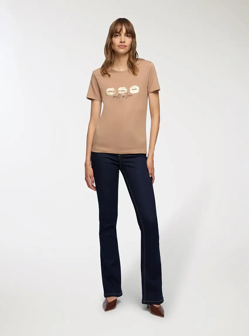 T-shirt con stampa bocche Beige