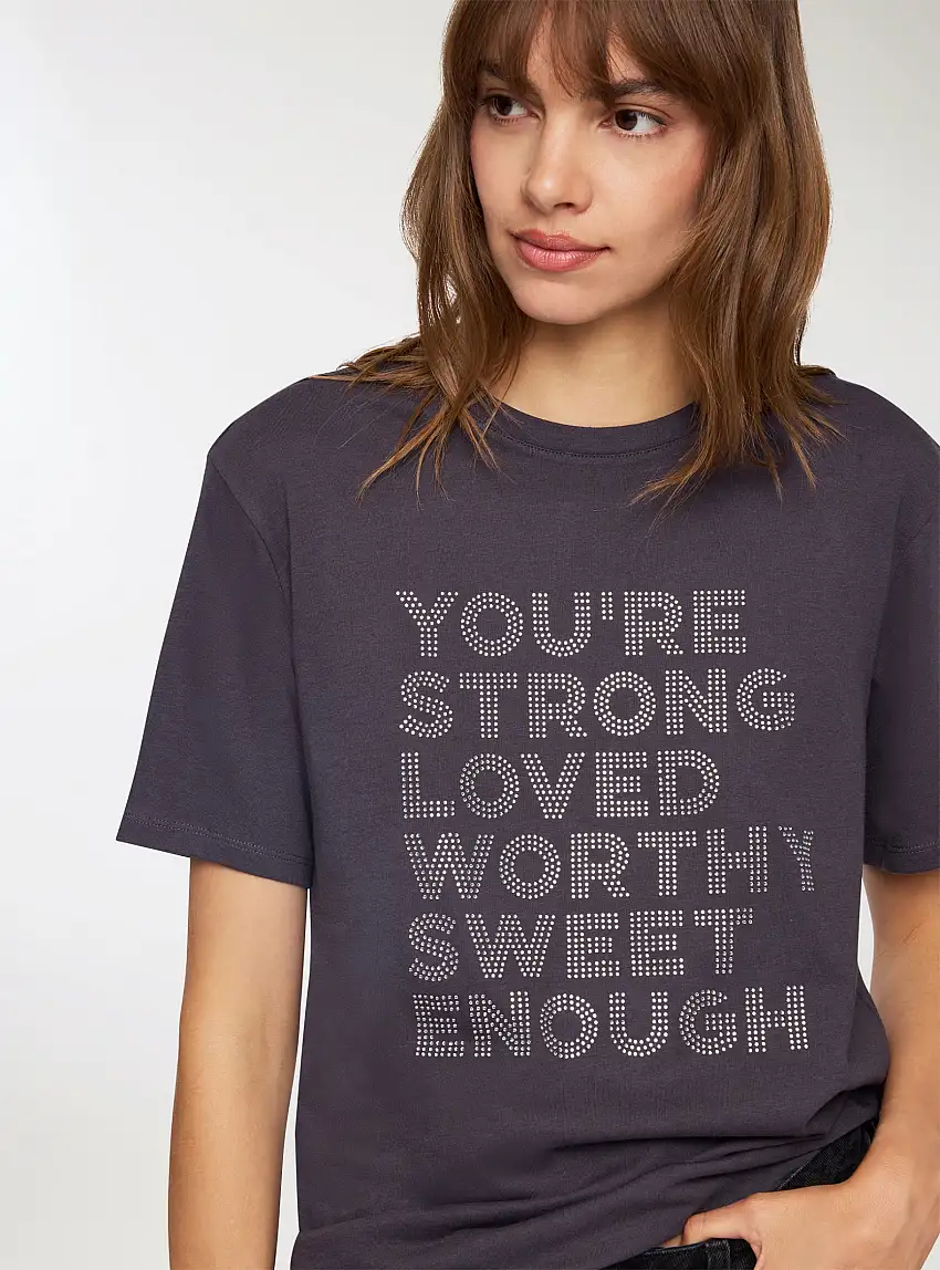 T-shirt ampia scritta luccicante Antracite