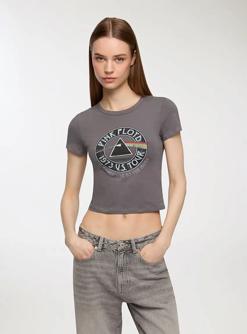 T-shirt crop Pink Floyd® Grigio scuro