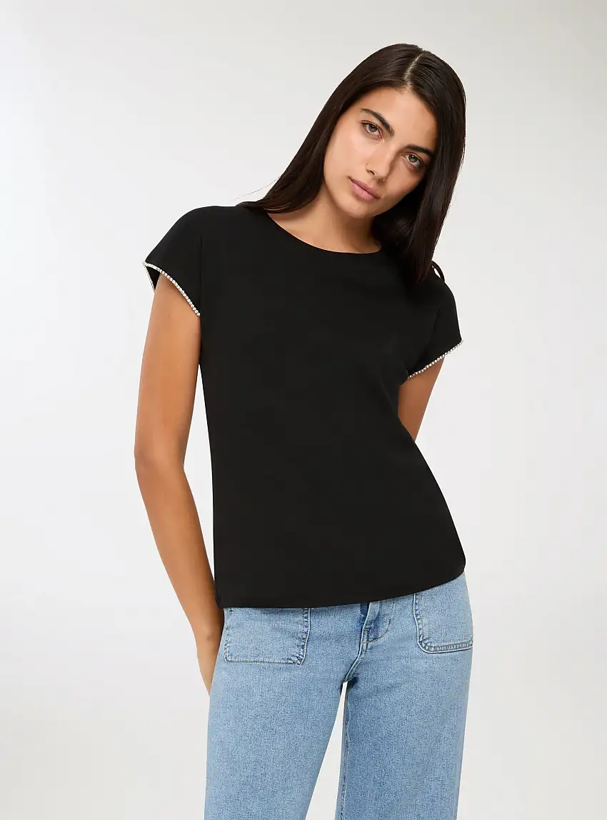 T-shirt con applicazioni Nero
