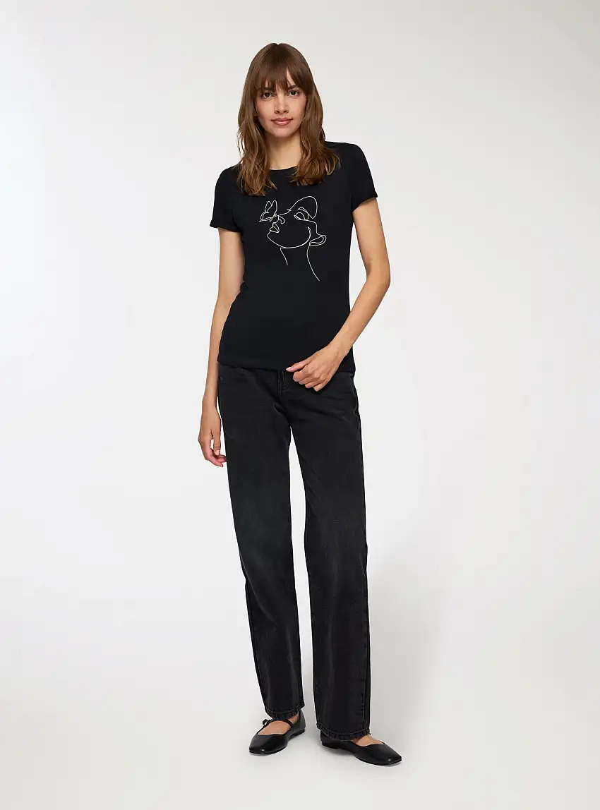 T-shirt slim fit stampa viso Nero