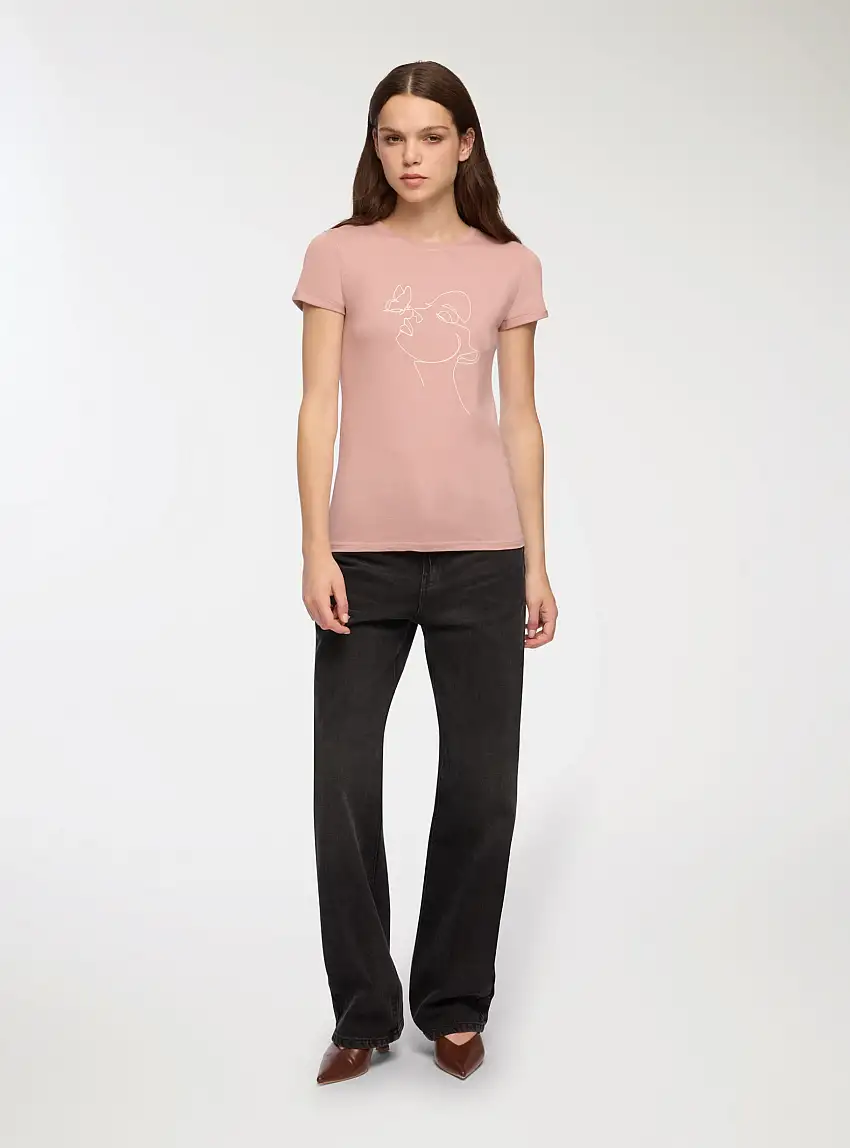 T-shirt slim fit stampa viso Rosa