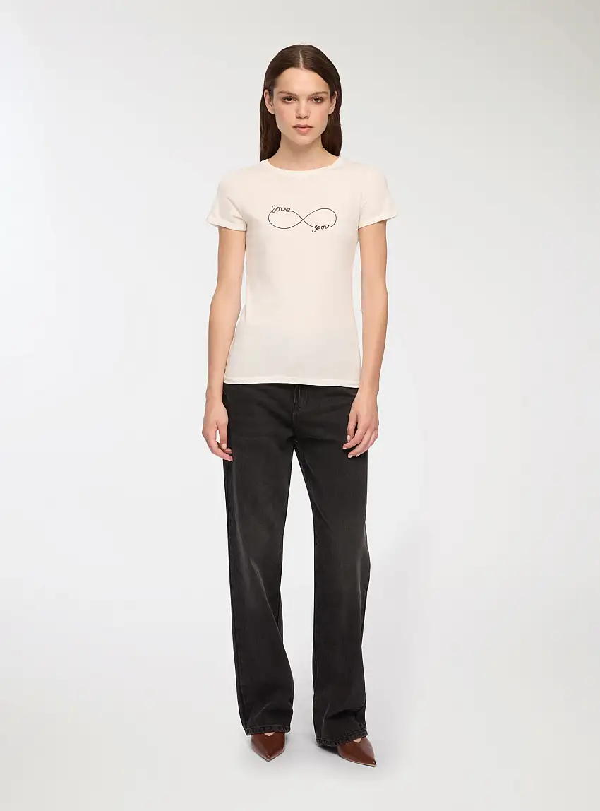 T-shirt slim fit con stampa infinito Bianco lana