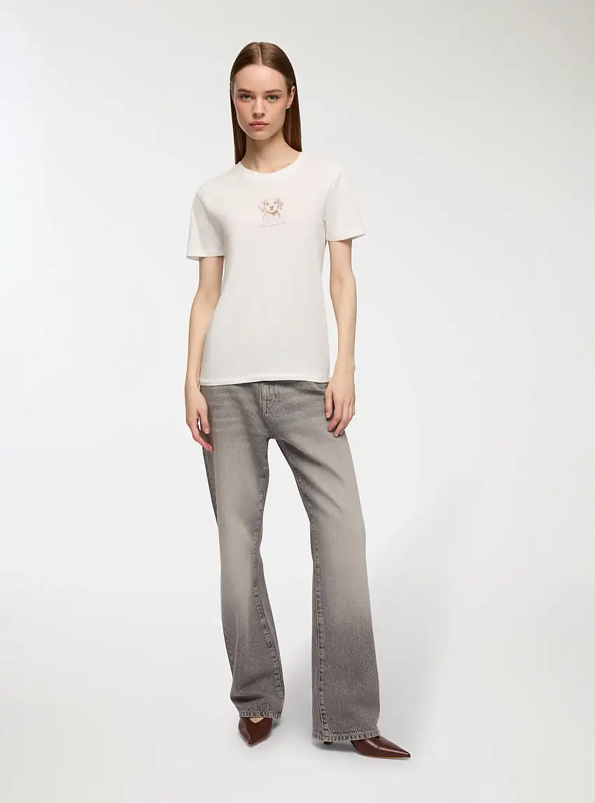 T-shirt con stampa cagnolino Bianco lana