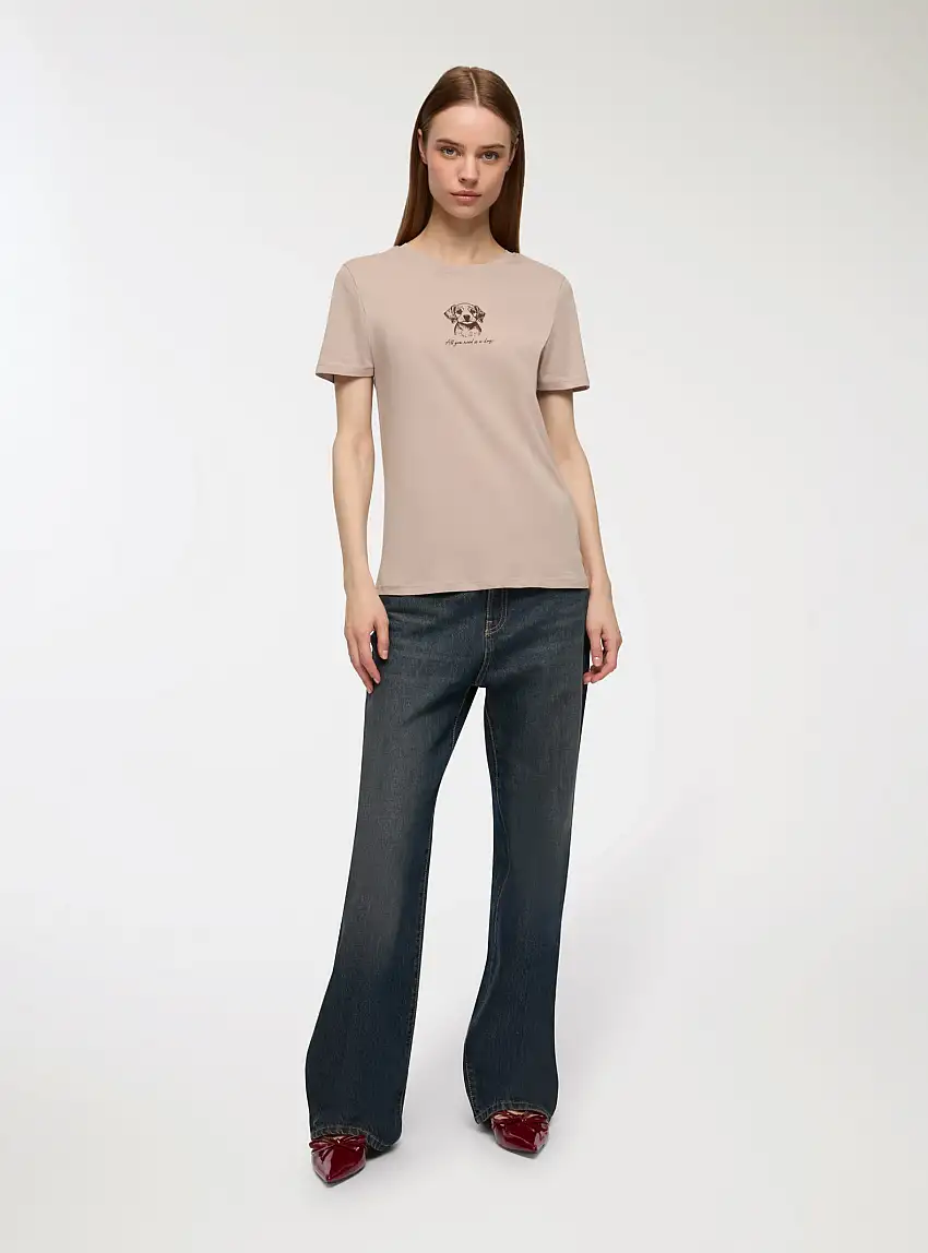 T-shirt con stampa cagnolino Tortora