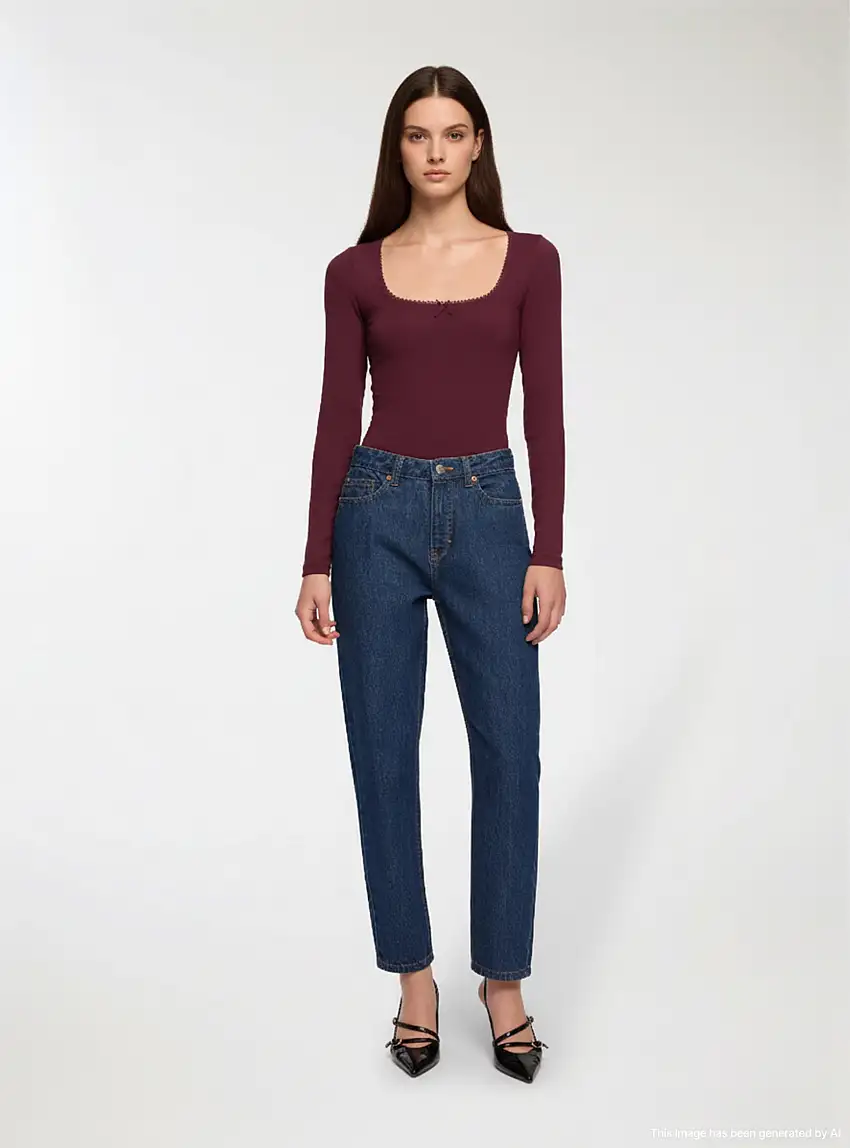 Jeans mom scuri acid wash Blu denim scuro