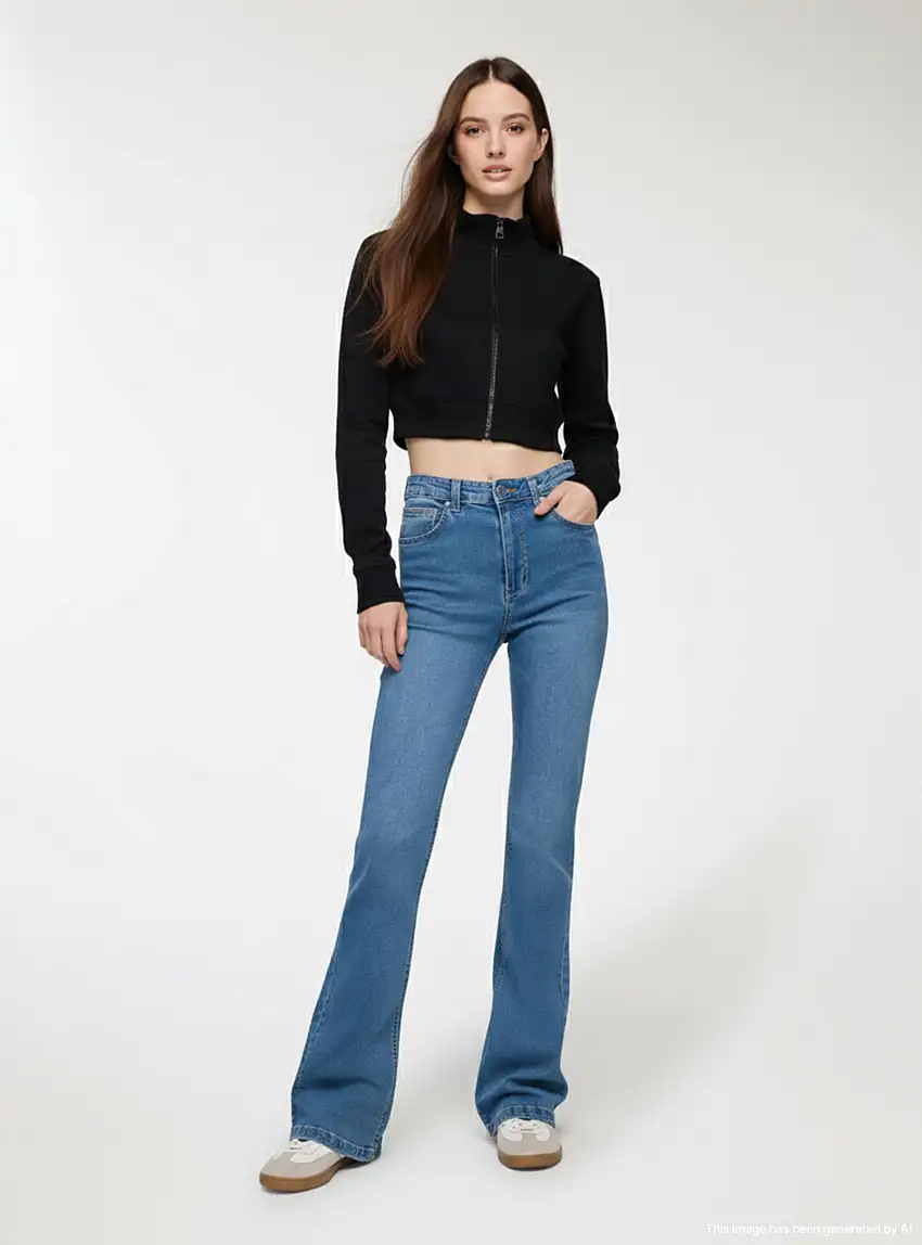 Jeans zampa a vita alta Blu denim medio