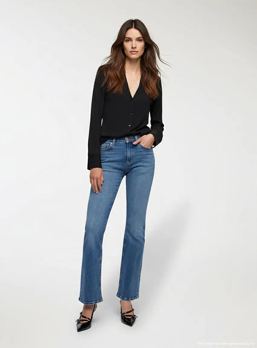 Jeans a zampa vita bassa Blu denim medio