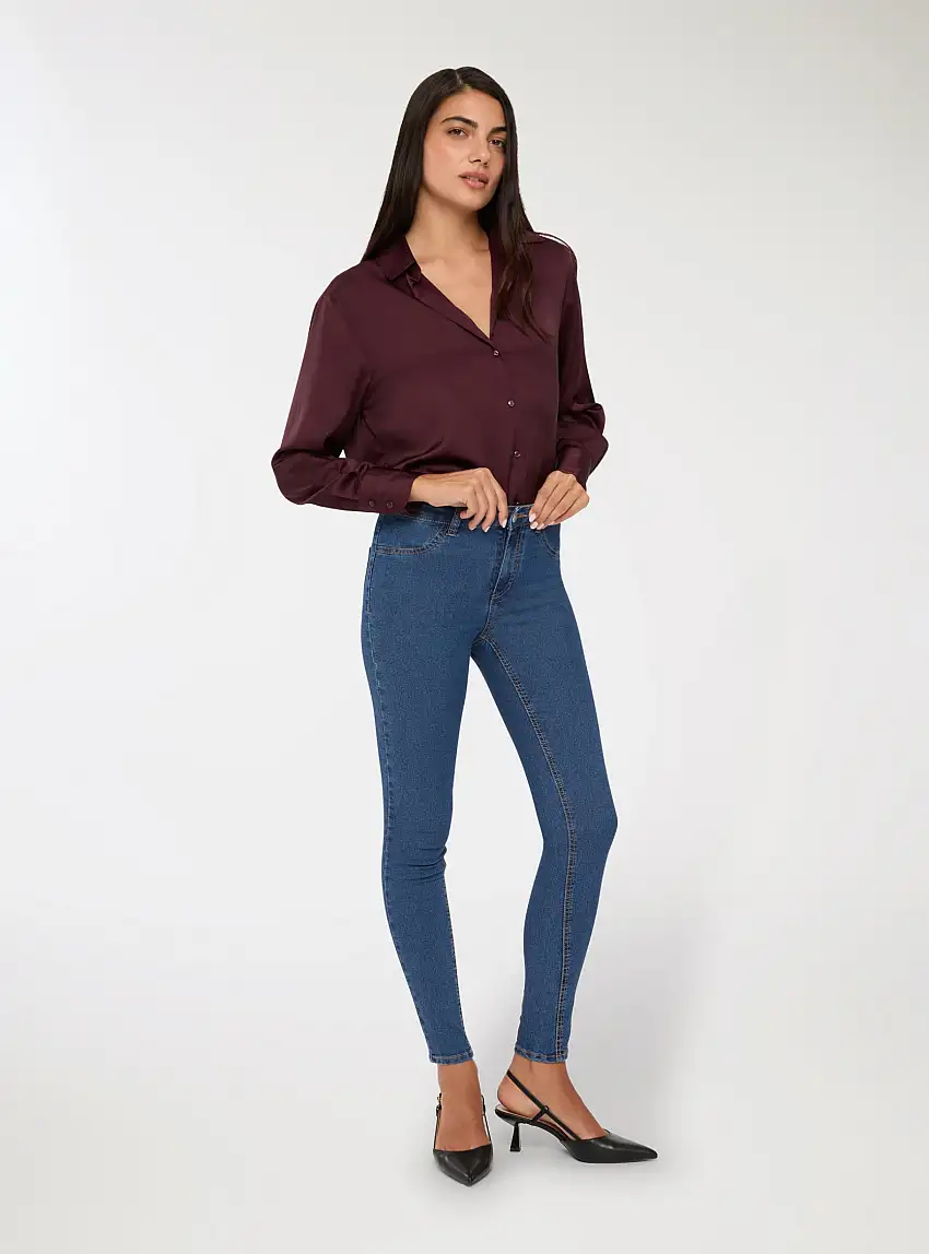 Jeggings tinta unita Blu denim medio