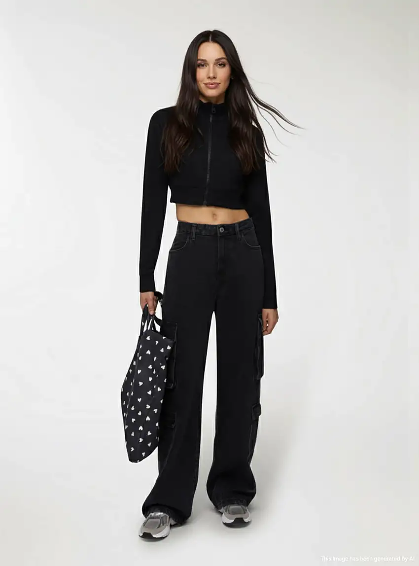 Jeans cargo con tasche multiple Nero denim