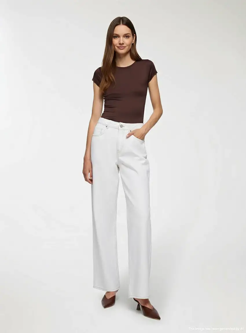 Jeans wide leg a cinque tasche Bianco lana