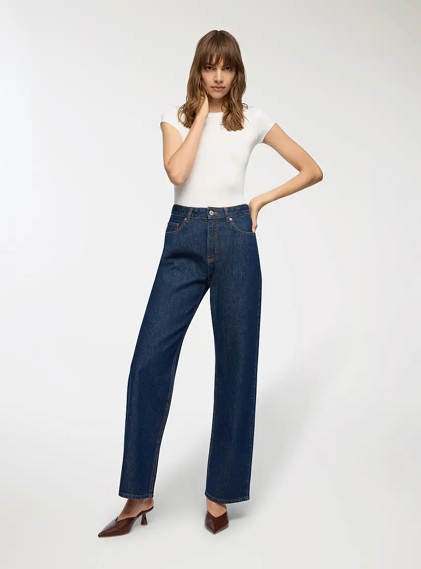 Jeans wide leg a cinque tasche Blu denim scuro