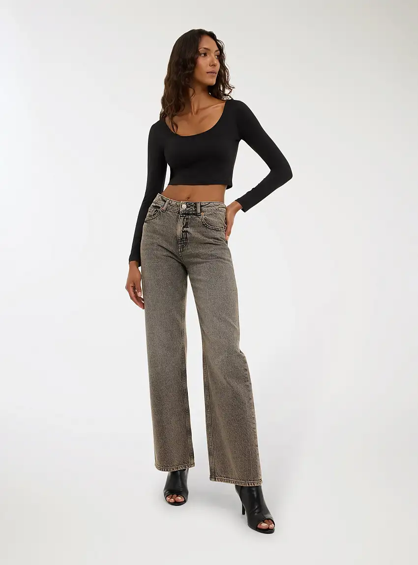 Jeans wide leg acid wash Blu denim medio