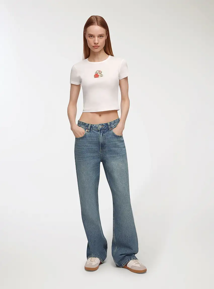 Jeans wide leg sovratinto Blu denim medio