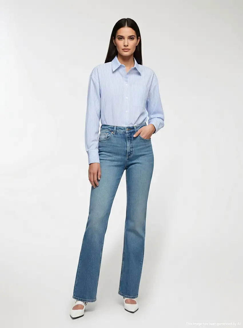 Jeans bootcut a tinta unita Blu denim medio