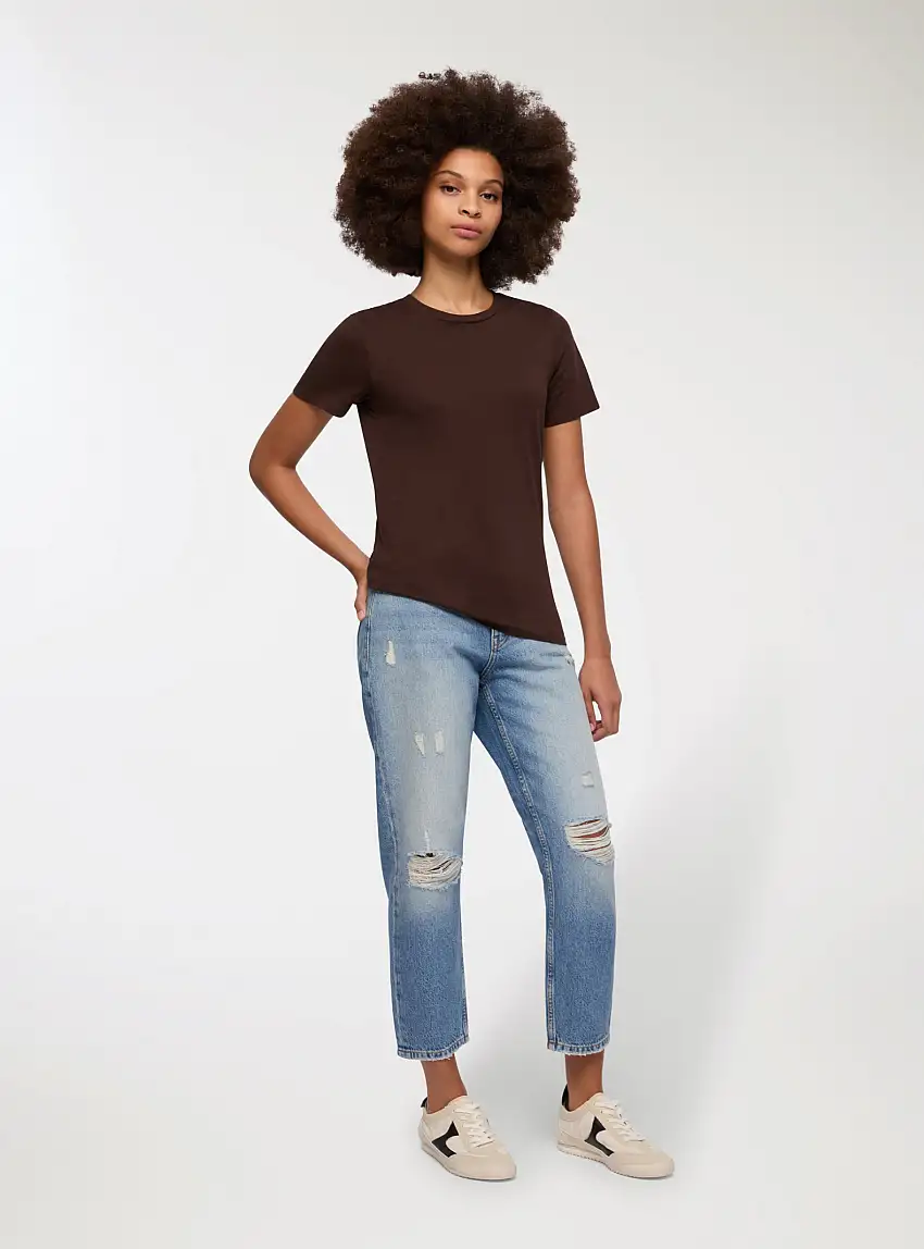 Jeans mom con strappi Blu denim medio