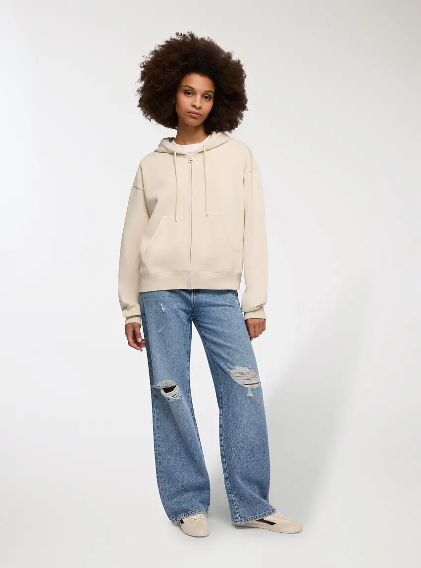 Jeans wide leg con strappi Blu denim medio