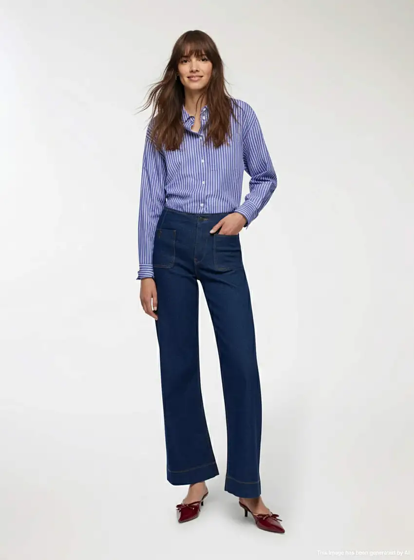 Jeans scuri wide leg con tasche applicate Blu denim scuro