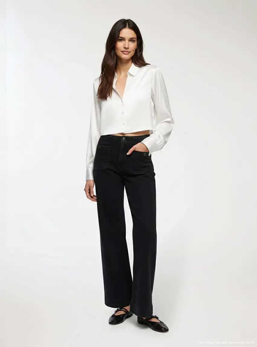 Jeans con tasche applicate wide leg Nero denim